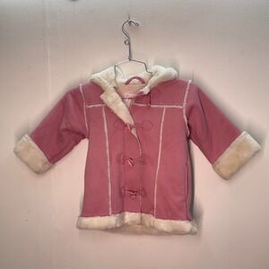 Friends Baby Girl Pink Faux Fur Lined Hooded Suede Coat‎ 2T Winter